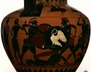 Photo showing painting of battle on a vase