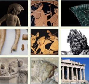 Photo showing collage of artifacts related to Greek gods
