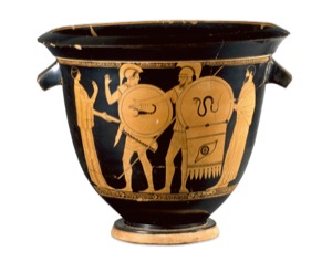 Photo of Greek vase showing Greek soldiers about to leave for war