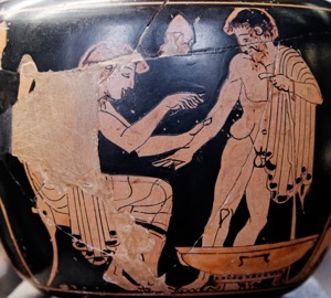 Photo of painting of physician on a Greek vase